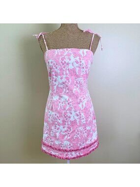 Lilly Pulitzer Pink & White Rhino Floral Print Mini Dress — Size 6